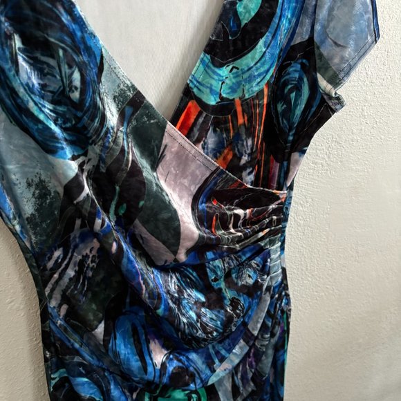 JOSEPH RIBKOFF Blue Multicolor Velvet Dress EUC (4) - Picture 6 of 9